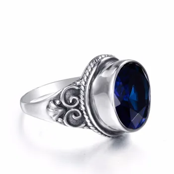 Mados Rankų Darbo Kokteilis Žiedas Moterims Sukurtas Safyras Derliaus 925 Sterlingas Sidabro Piršto Žiedą, Išraižytas Lady Vestuvių Žiedas