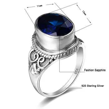 Mados Rankų Darbo Kokteilis Žiedas Moterims Sukurtas Safyras Derliaus 925 Sterlingas Sidabro Piršto Žiedą, Išraižytas Lady Vestuvių Žiedas