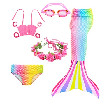2021 Naujų Vaikų Mergaičių Ariel Undinėlės Uodega Suknelė vaikų bikini, Suknelės, maudymosi kostiumėlį nustatyti Karnavalas Aksesuaras Plaukimo akiniai