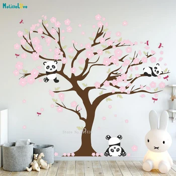 Panda Bear Vyšnių Žiedų Medžio Siena Lipdukas Namų Dekoro Naujas Dizainas Vaikams Spalvingi Lipdukai Nuimamas Freskomis YT3741