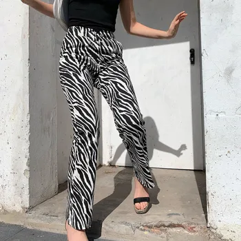 SHENGPALAE 2021 Mados Pavasario Zebra Gyvūnų Spausdinti Pločio Kojų Kelnės Moterims Atsitiktinis Kelnės Sexy Aukšto Juosmens Bell Bottom Kelnės ZA3070