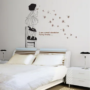 Animacinių filmų kiaulpienių mergina romantiška dekoravimas sienų lipdukai vaikų, miegamojo, svetainės augalų Dekoratyvinės Dailės Freskos
