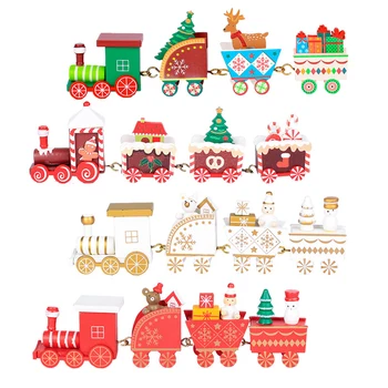 4pcs Mini Kalėdinė Dekoracija Medinis žaislas Traukinio Namų Dekoro Kalėdų Dovana Vaikas, Kūdikių žaislai Vaikams, Mediniai Automobilių Kalėdų stalo dekoras