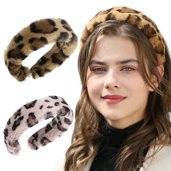 Leopardas Ekrano Užsklandą Minkštas Pliušinis Pločio Kaspinai Moterų, Mergaičių Korėjos Plaukų Aksesuarai, Plaukų Juostos Kalėdų Dovanų Šalis