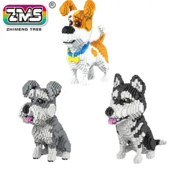 3 modeliai Šuo plytų mirco pastato šuo blokai kūrybos surinkti vaikų blokai Mike šunų Haskių veislės kalytę šuo plytos
