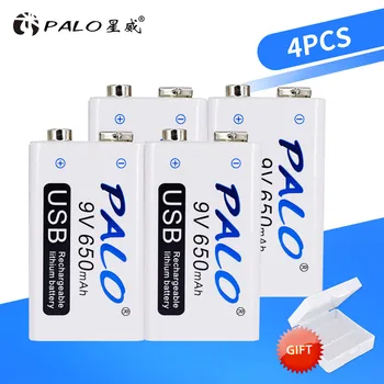 PALO 4pcs USB 9V 6F22 650mAh daugkartinio Įkrovimo Baterija 9 voltų 650 mAh ličio li-ion li jonų liion greito įkrovimo baterijas