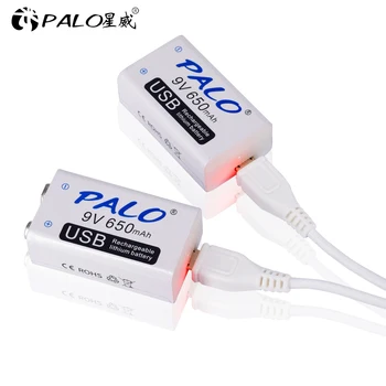PALO 4pcs USB 9V 6F22 650mAh daugkartinio Įkrovimo Baterija 9 voltų 650 mAh ličio li-ion li jonų liion greito įkrovimo baterijas
