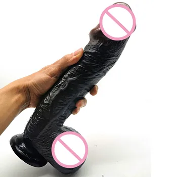 Juodas Milžinas Tikroviškas Dildo su Stipriais siurbtukas Super Didžiulis Vibratorių Didelis Blizgesys Dirbtinės Varpos 6cm Storio Dick Suaugusiųjų Sekso Žaislai