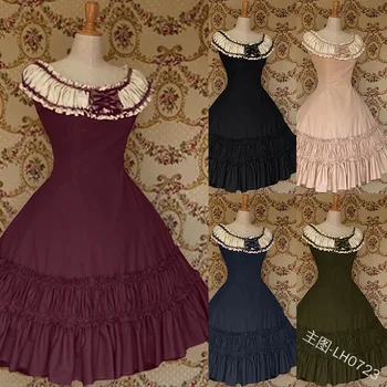 Viduramžių rūmuose saldus lolita suknelė vintage falbala bowknot o-kaklo aukštos juosmens viktorijos suknelė kawaii girl gothic lolita jsk cos