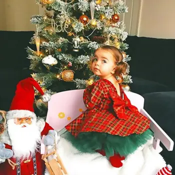Kalėdų Dress Baby Girl Drabužių Rudens Ilgomis Rankovėmis Kalėdos Raudonas Pledas Lankas Viršūnes Šalies Tutu Suknelė Mergaitėms Komplektus Princesė Vaikai