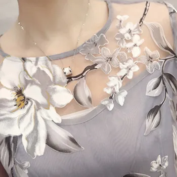 Naujas 2020 Metų Vasaros Elegantiškas Moterų Tinklinio Siuvinėjimo Suknelė Moteriškas Septynių Rankovėmis Apvalios Kaklo Spausdinti Ogan Akių Tuščiaviduriai Iš Suknelės