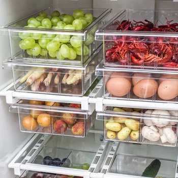 2 Vnt. Skaidrių Šaldytuvas Organizatorius Pull-Out Stalčiai Šaldytuve Daržovių Ir Vaisių, Daržovių, Kiaušinių Laikymo Dėžutė Stelažo Lentynos Laikiklis