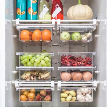 2 Vnt. Skaidrių Šaldytuvas Organizatorius Pull-Out Stalčiai Šaldytuve Daržovių Ir Vaisių, Daržovių, Kiaušinių Laikymo Dėžutė Stelažo Lentynos Laikiklis