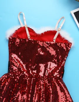 MSemis Vaikams Mergaitėms, Kalėdų Senio Kostiumas Blizgančiais Dailiojo Čiuožimo Suknelė-Ballerina Šiuolaikinių Šokių Leotard Suknelė su Skrybėle