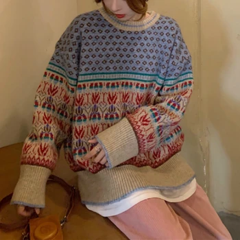 Kimotimo Vintage Megztinis Moterų 2020 M. Žiemos Kalėdų Elegantiškas Megztinis Megztas Megztinis Negabaritinių Storas Šiltas Korėjos Atsitiktinis Viršūnės