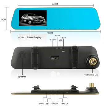 E-ACE Automobilių Dvr Veidrodis Brūkšnys Kamera, 4,3 Colių FHD Vaizdo įrašymo 1080P Dvigubas Objektyvas Su Galinio vaizdo Kamera Auto Registrator skaitmeniniai vaizdo įrašymo įrenginiai Dashcam