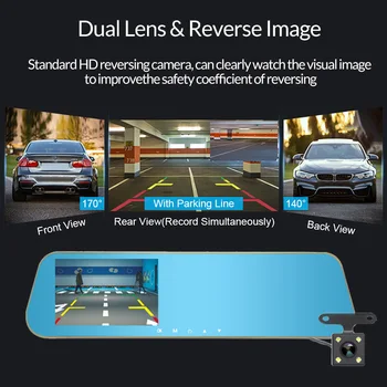 E-ACE Automobilių Dvr Veidrodis Brūkšnys Kamera, 4,3 Colių FHD Vaizdo įrašymo 1080P Dvigubas Objektyvas Su Galinio vaizdo Kamera Auto Registrator skaitmeniniai vaizdo įrašymo įrenginiai Dashcam