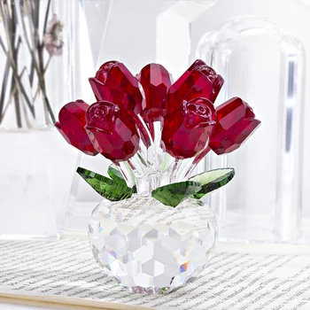 H&D Crystal Red Rose Statulėlės, Meninio Stiklo Pavasario Puokštė Svajones Ornamentu Namų Vestuvių Dekoro Suvenyrų Kolekcines Dovana Jai/Mama