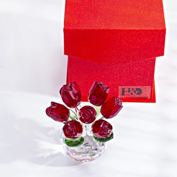 H&D Crystal Red Rose Statulėlės, Meninio Stiklo Pavasario Puokštė Svajones Ornamentu Namų Vestuvių Dekoro Suvenyrų Kolekcines Dovana Jai/Mama
