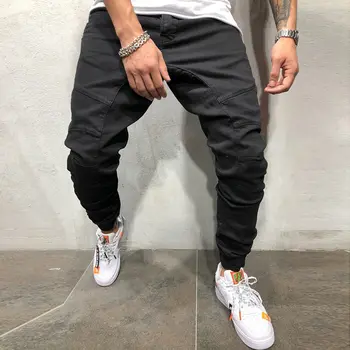 Pieštuku Kelnes Poilsiu Sweatpants Mens Hip-Hop Kietas Slim Kelnės Rudens-Žiemos Vyrų Atsitiktinis Mados Streetwear Medvilnės Trackpants