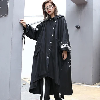 XITAO Spliced Plus Size Black Tranšėjos Moterų Banga Ilgai Spausdinti Streetwear Hoodie Atsitiktinis Moterų Platus Waisted Kailis 2019 ZLL1100