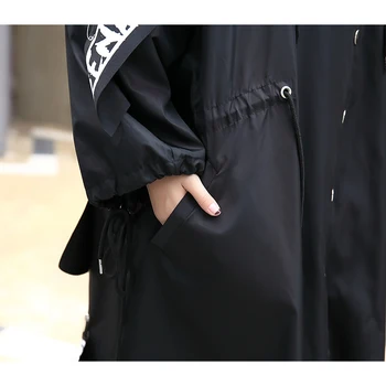 XITAO Spliced Plus Size Black Tranšėjos Moterų Banga Ilgai Spausdinti Streetwear Hoodie Atsitiktinis Moterų Platus Waisted Kailis 2019 ZLL1100