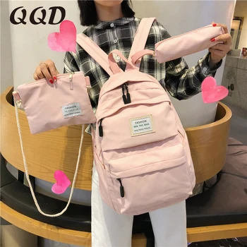 QQD moterims, kuprinės, 3set vandeniui sporto mokykla krepšiai keliauti su kuprine ant pečių paauglių mergaičių mados derliaus kuprinė moteriška rožinė