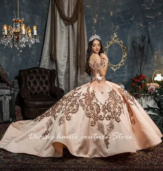Princesė Kamuolys Suknelė Quinceanera Suknelės Off Peties Blizgančiais Nėrinių Appliqued Saldus 16 Mergaičių Prom Chalatai 2021