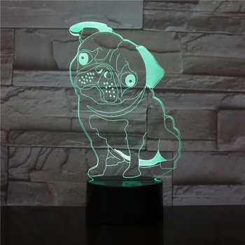 Gyvūnų Augintinių Pug Šuo 3D Lempos Iliuzija Naktį Šviesos diodų (LED) Lemputę, Spalvotų Atmosfera Lavos Lampara Naktiniai Kalėdų Dovanos Vaikams