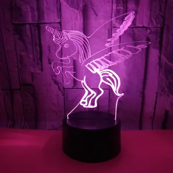 Vienaragis 3D Akrilo Naktį Šviesos diodų (LED) 7 Spalva Keičiasi Kūdikio Naktiniai staleliai, Lempa Vizualinis 3d Stalo Lempa, Miegamojo Namų Dekoro Vaikui, Dovanos