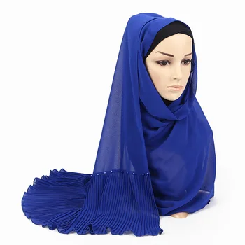 Moterų Skara Musulmonų raukšlių Hijabs Šifono Skara Turbaną Nagų Pearl Paprasto hoofddoek Wrap Musulmonų Galvos Skara hijab kepurės