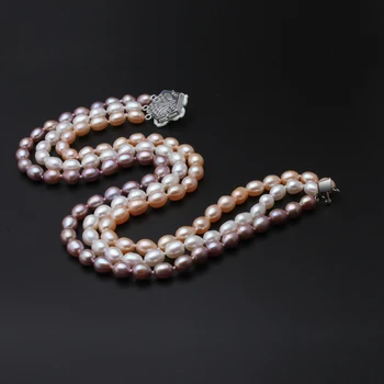 Gražus kelių sluoksnis karoliai,3 eilėmis nuotakos nekilnojamojo natūralių gėlavandenių perlų karoliai moterims