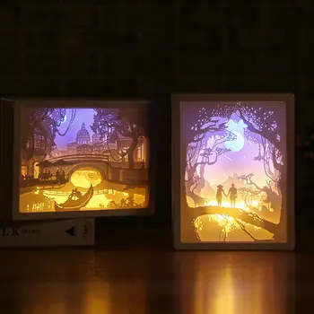 3D Popieriaus Drožyba Naktį Žibintai LED Lentelė, Naktiniai staleliai, Lempa Miegamasis Kalėdų Naktį Žibintai Raižyti Lempos Apdaila Gimtadienio Dovanos
