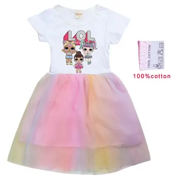 LoL Staigmena Vasaros Mergaitė Vaikas Marškinėliai Spalva Gazas Plisuotos Princesė Kratinys Suknelė Cute Cartoon Spausdinti Lėlė Baby Vaikų Drabužiai