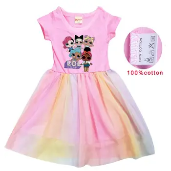LoL Staigmena Vasaros Mergaitė Vaikas Marškinėliai Spalva Gazas Plisuotos Princesė Kratinys Suknelė Cute Cartoon Spausdinti Lėlė Baby Vaikų Drabužiai