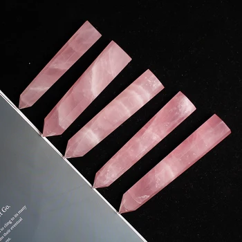 Runyangshi 1pc Natūralus rožių kvarco kristalo taško Rožinė kristalų skiltyje Ranka poliruoti šešiakampis Namų Baldų apdailos