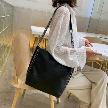 Pečių maišą moterų 2019 naujų korėjos krepšys kniedės, grandinės maišelį didelės talpos kibirą, maišą didelis maišas C43-02
