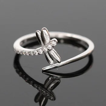 AMORUI Romantiška Dragonfly Žiedai, Sidabro Spalvos Cirkonis Gyvūnų Žiedas Moterims Vestuves Pareiškimą Papuošalai Reguliuojamo Dydžio