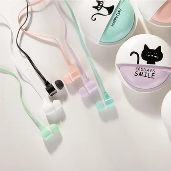 Mielas in-ear ausinės kitty cat spalvinga mp3 mp4 muzikos grotuvą, mobilųjį telefoną planšetinį kompiuterį su mikrofonu laikymo dėžutė vaikas mergina dovana