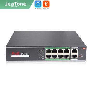 Jeatone 250m 10-port Pratęsti Ethernet Splitter Jungiklis su 8 Prievadai su PoE+2-Uplink 10/100Mbps IP kameros/ Vaizdo domofonas sistema