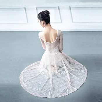 Elegantiškas Suaugusiųjų Nėrinių Ilgomis Rankovėmis Baleto Mdc Šokių Leotard Suknelė-Ballerina Moterų Gimnastika, Ledo Čiuožyklos Konkurencijos Etape Kostiumas