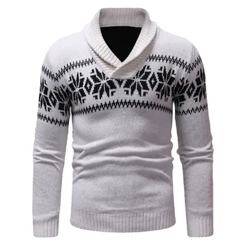 Vyrai Du mygtukai kaklo-line puloveris Kalėdinis megztinis rudenį, žiemą turndown apykaklės atsitiktinis spausdinti Megzti megztiniai