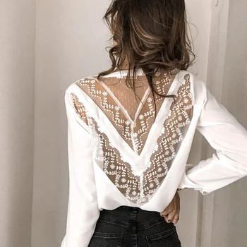 Moterims Seksualus V-kaklo, nėriniai tuščiaviduriai marškinėliai palaidinė Viršūnes 2020 Metų Vasaros baltos viršūnės elegantiškas Retro palaidinė marškinėliai moteriški viršūnes, palaidinės, drabužiai