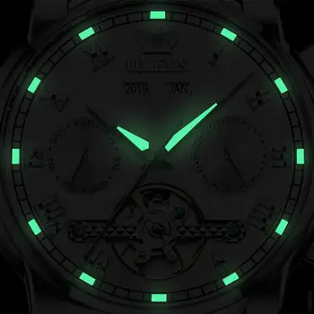 OLEVS Mechaninė Automatinė Vyrų Laikrodžiai Automatinė Nerūdijančio Plieno, atsparus Vandeniui Tuščiaviduriai Dizaino Laikrodis Laikrodis Dovanos vyrams