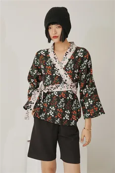 CHEERART Organza Japonijos Kimono Stiliaus Paltai Ir Striukės Moterims Rudens Derliaus Gėlių Spausdinti Juostinės Striukė Ponios Paltai Mados 2020 m.