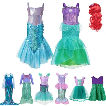 MUABABY Mergina Little Mermaid Princess Fancy Dress Up Kostiumas Vaikų Vasaros Suknelės Vaikams Hallween Gimtadienio Apranga, Drabužiai