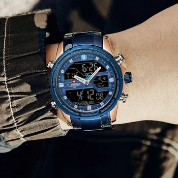 NAVIFORCE Top Brand Vyrų Sporto Laikrodžiai vyriški Kvarcas LED Skaitmeninis Laikrodis Vyrų Full Steel Karinės Riešo Žiūrėti Relogio Masculino 2020 m.
