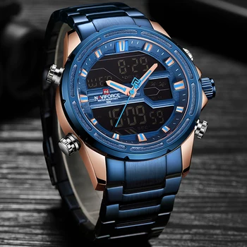 NAVIFORCE Top Brand Vyrų Sporto Laikrodžiai vyriški Kvarcas LED Skaitmeninis Laikrodis Vyrų Full Steel Karinės Riešo Žiūrėti Relogio Masculino 2020 m.