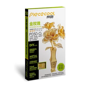 Piececool 3D Metalo Įspūdį Modelis Golden Rose Flower 