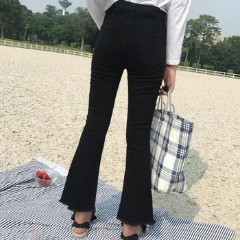 2019 korėjos Versija vientisos Spalvos Stora montavimo Užsiliepsnojo Kelnės Aukštu Juosmeniu Mados moteriški Džinsai Harajuku Elegantiškas moteriškos Kelnės